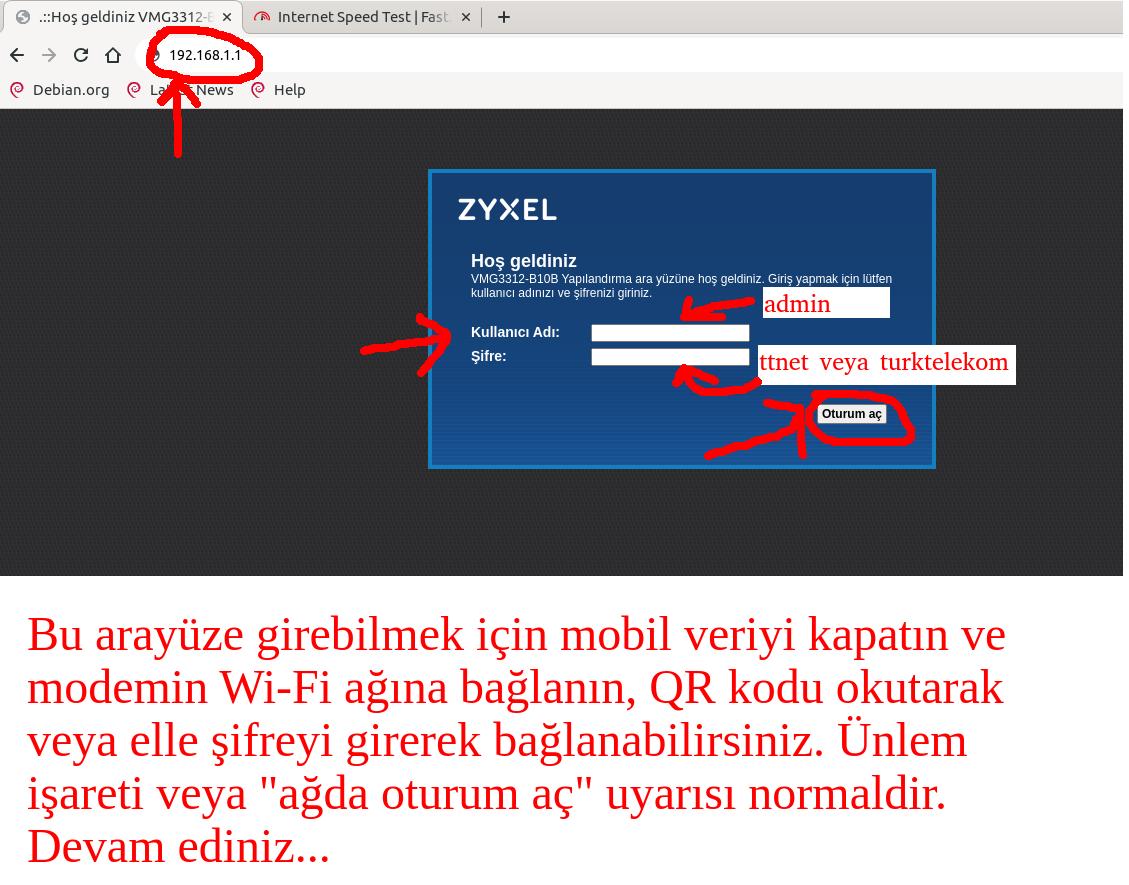 Zyxel modem arayüzü