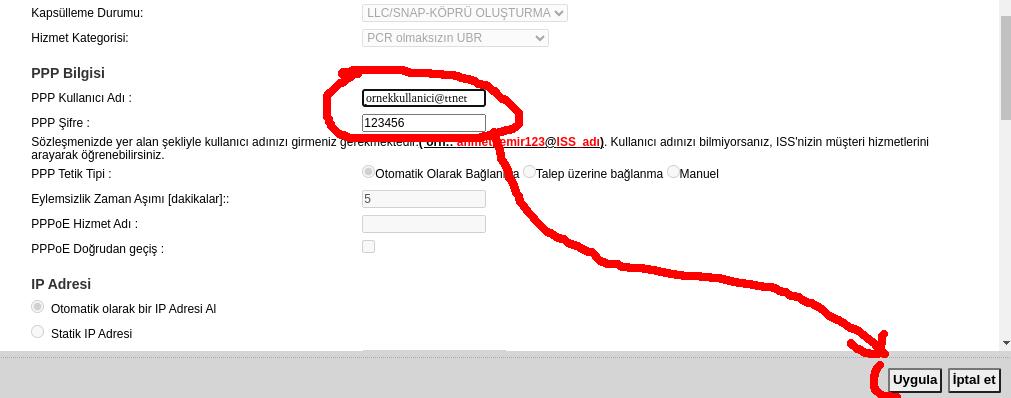 Bağlantı düzenleme ekranı